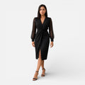 Black Midi Dress with Lace Sleeves | Elegant Slim Fit for Women