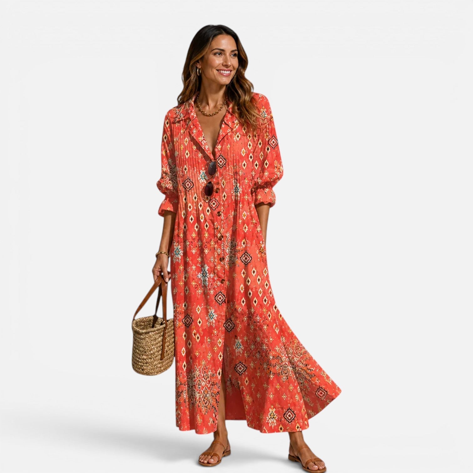 Bohemian Maxi Dress for Women | Lightweight Summer Button Design