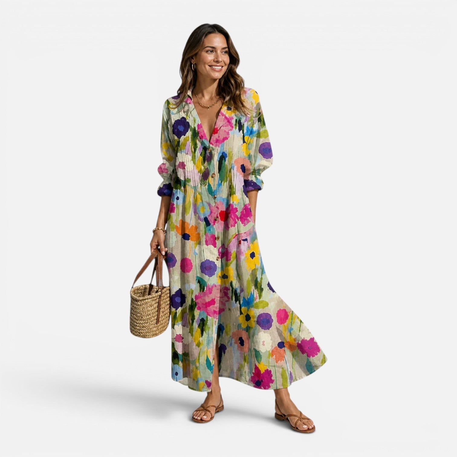 Bohemian Maxi Dress for Women | Lightweight Summer Button Design
