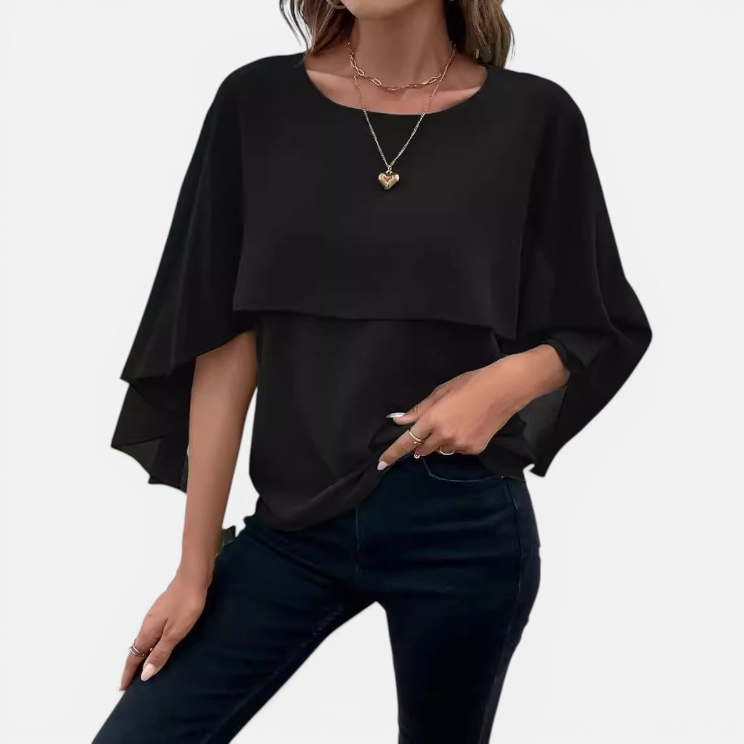 Chiffon Cape Sleeve Blouse for Women - Lightweight Elegant Fit Top