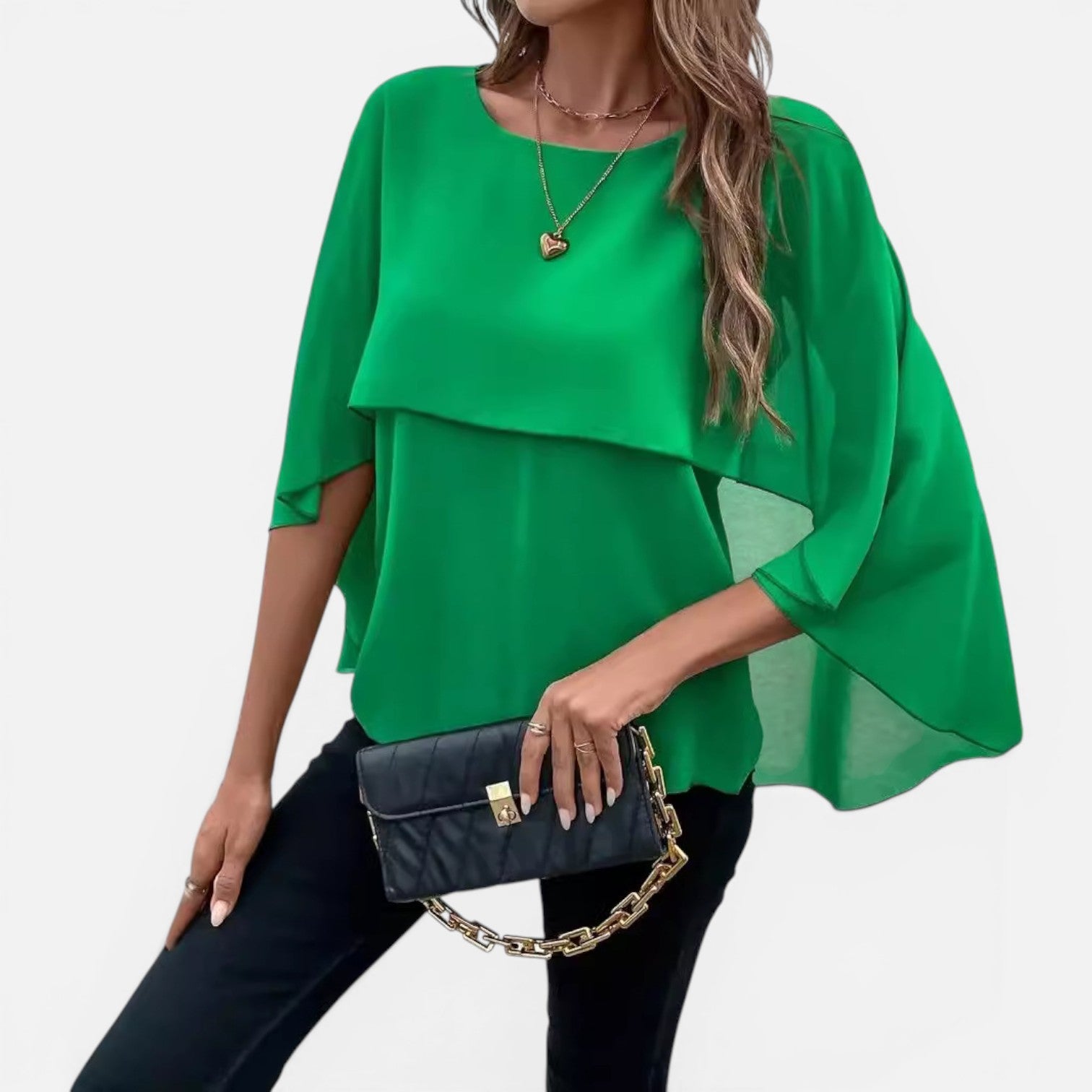 Chiffon Cape Sleeve Blouse for Women - Lightweight Elegant Fit Top