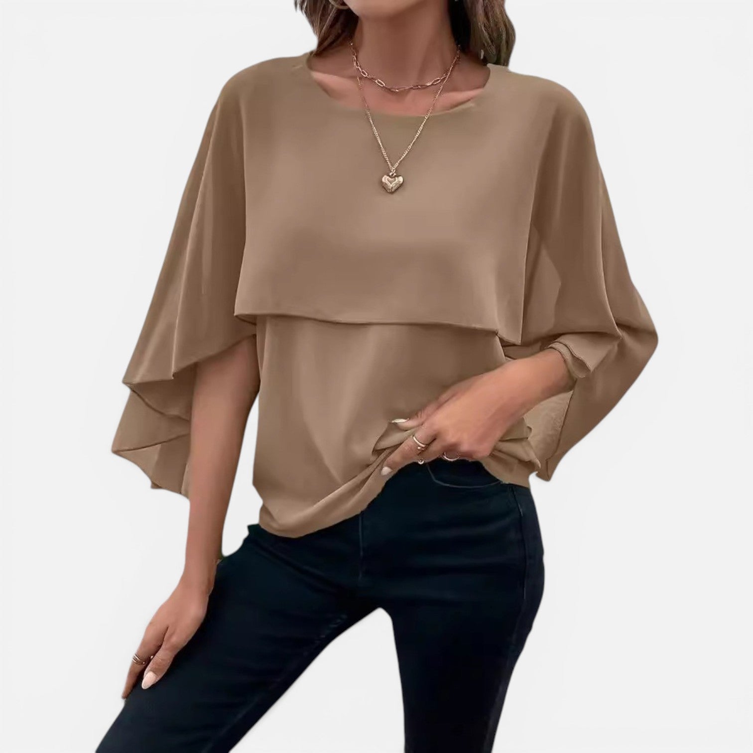 Chiffon Cape Sleeve Blouse for Women - Lightweight Elegant Fit Top