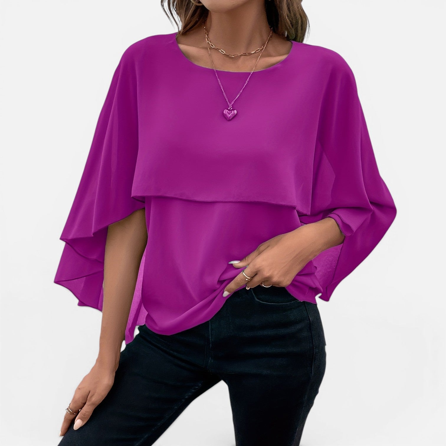 Chiffon Cape Sleeve Blouse for Women - Lightweight Elegant Fit Top