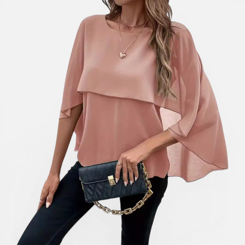 Chiffon Cape Sleeve Blouse for Women - Lightweight Elegant Fit Top