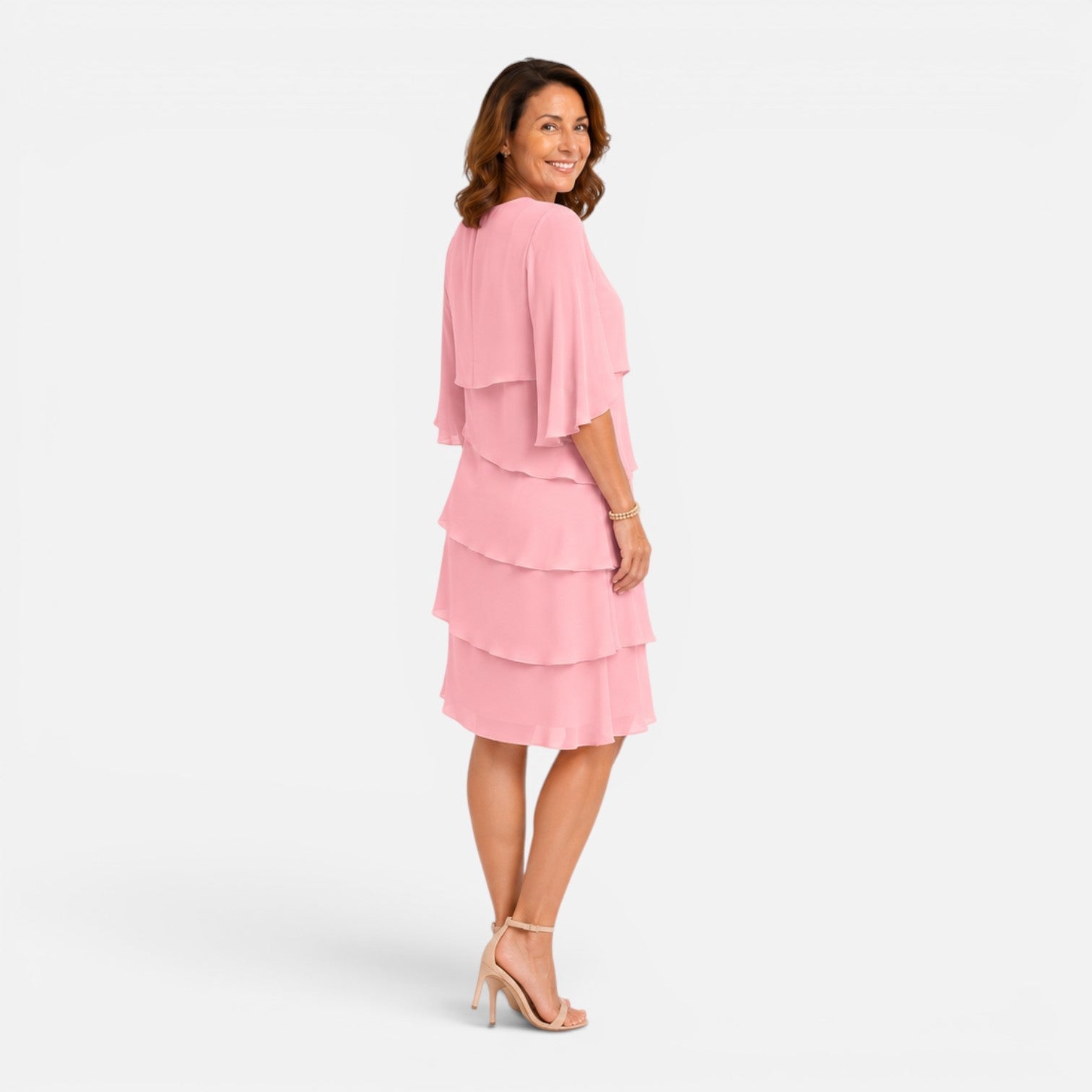 Chiffon Layered Midi Dress for Women | Elegant Knee-Length Comfort