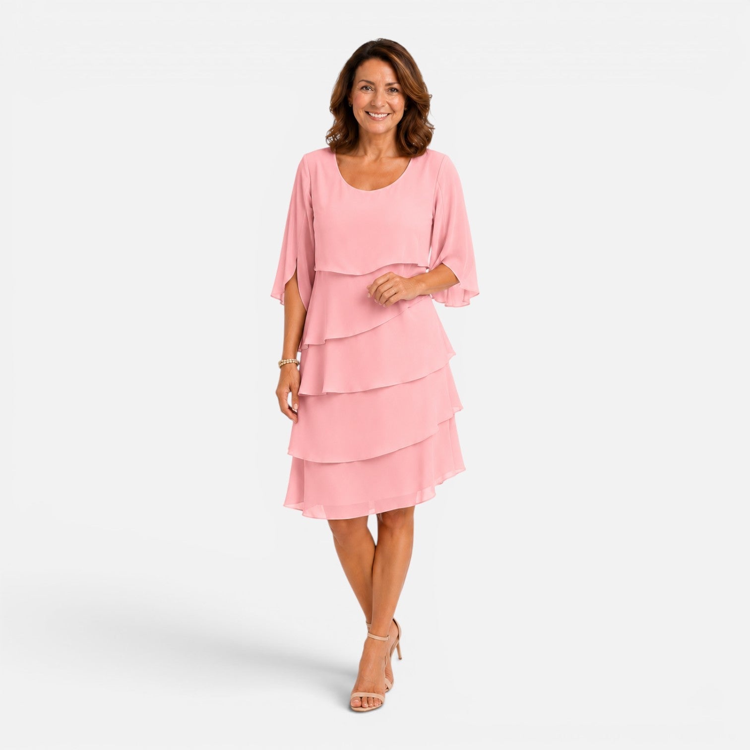 Chiffon Layered Midi Dress for Women | Elegant Knee-Length Comfort