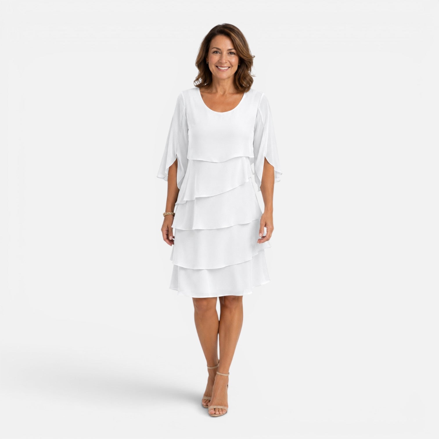 Chiffon Layered Midi Dress for Women | Elegant Knee-Length Comfort