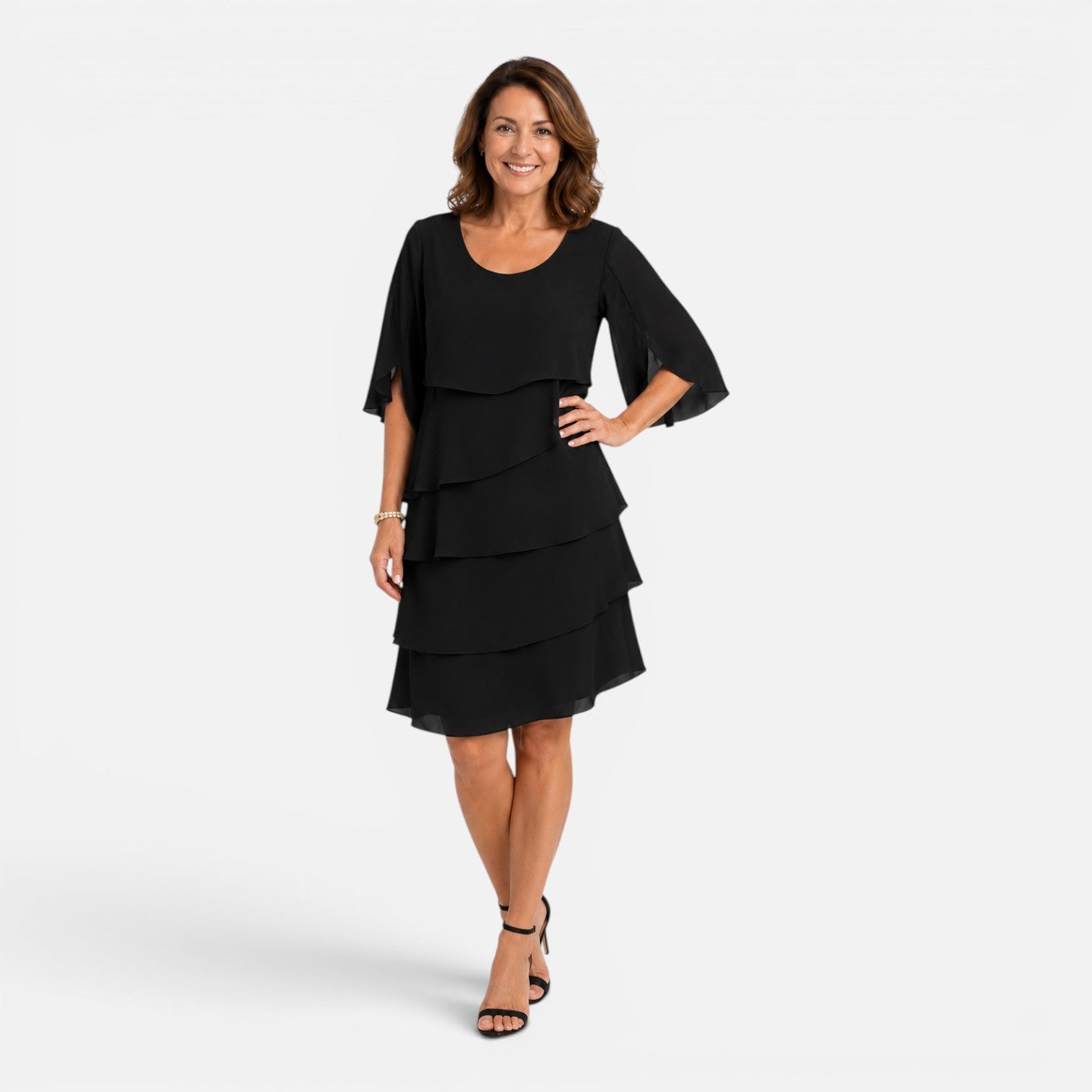 Chiffon Layered Midi Dress for Women | Elegant Knee-Length Comfort