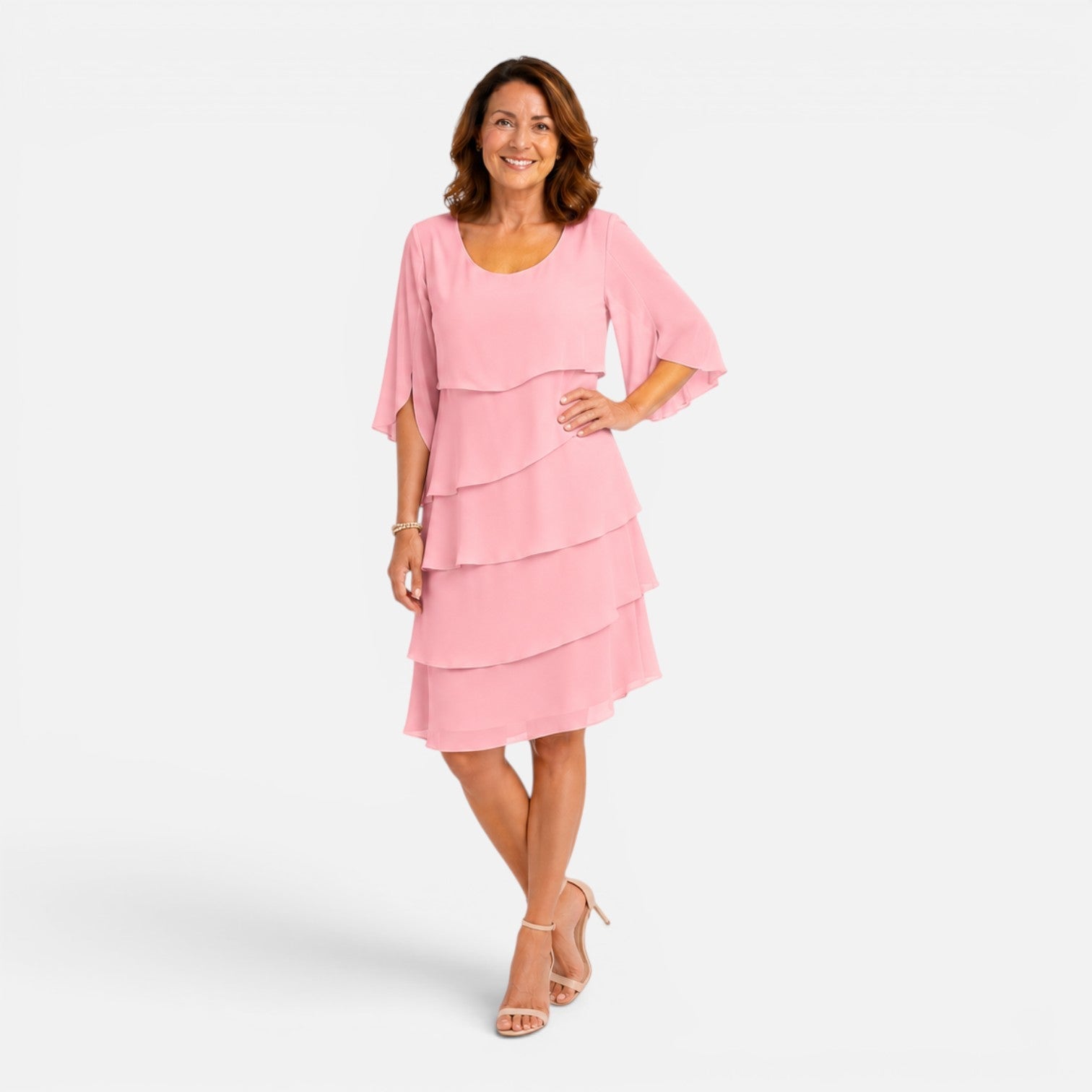 Chiffon Layered Midi Dress for Women | Elegant Knee-Length Comfort