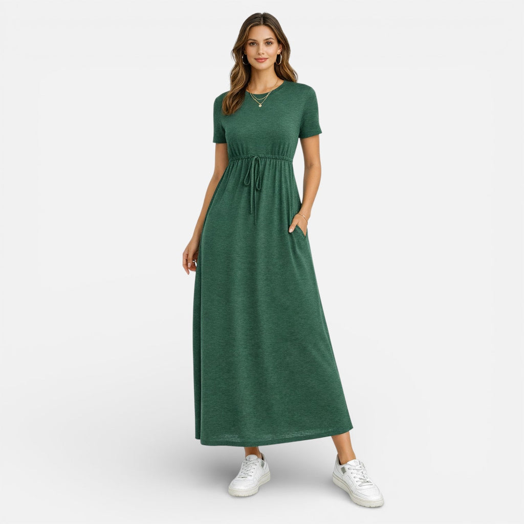 Cotton Maxi Dress for Women - Classic Short Sleeve Casual Wear