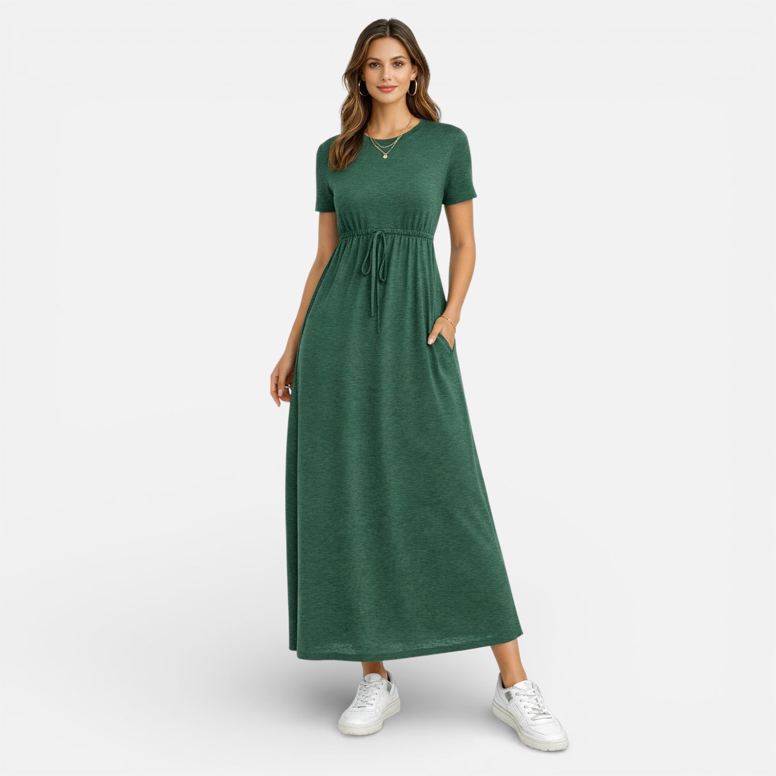 Cotton Maxi Dress for Women - Classic Short Sleeve Casual Wear