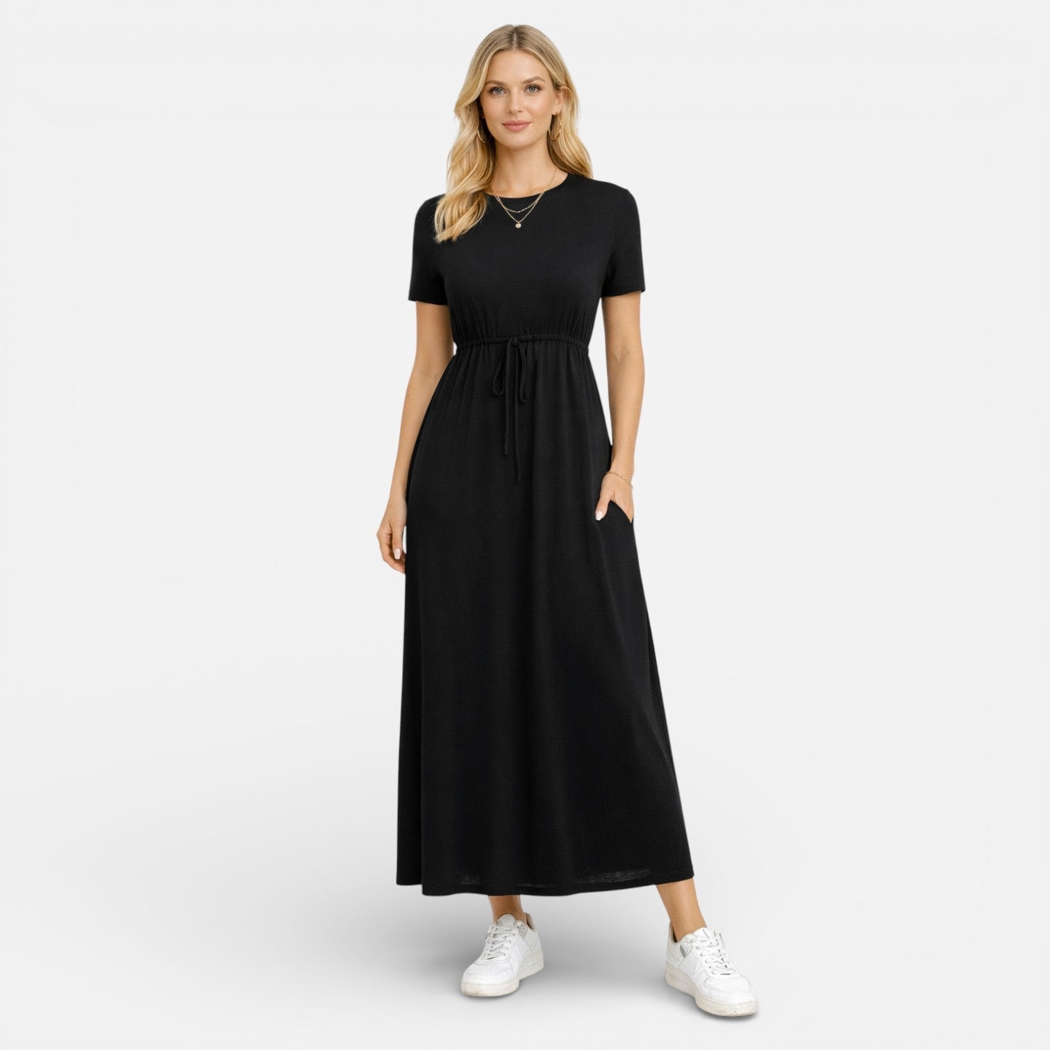 Cotton Maxi Dress for Women - Classic Short Sleeve Casual Wear