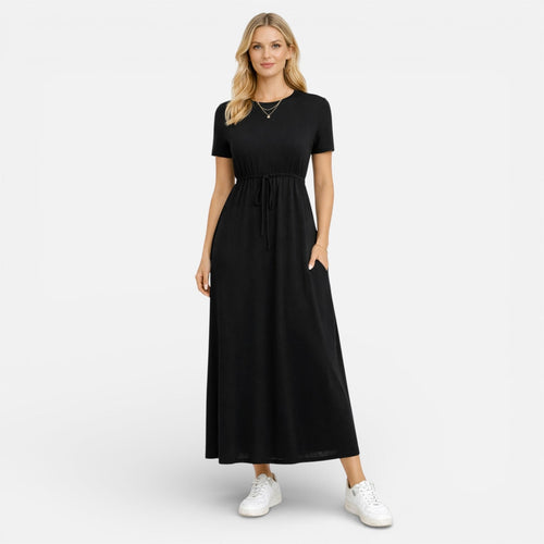 Cotton Maxi Dress for Women - Classic Short Sleeve Casual Wear