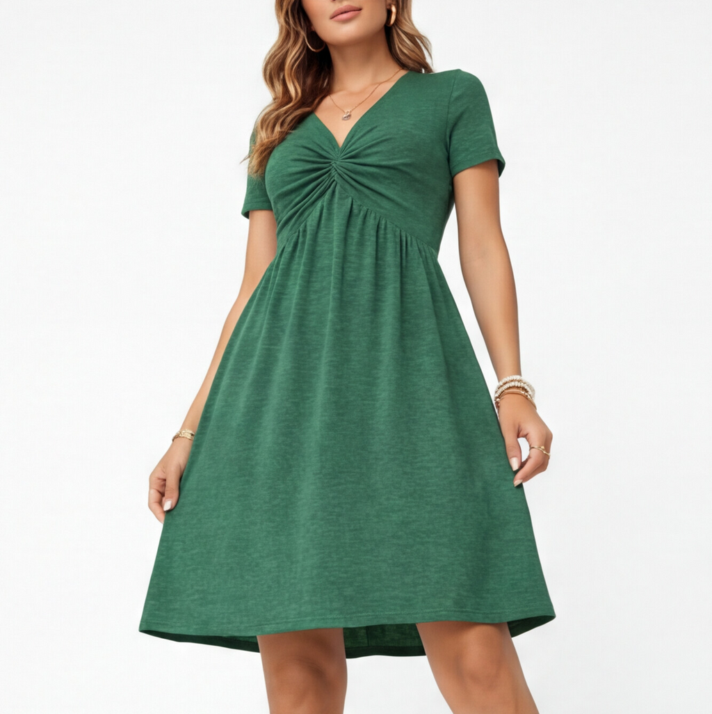 Cotton V-Neck Summer Dress for Women - Casual Comfortable Fit