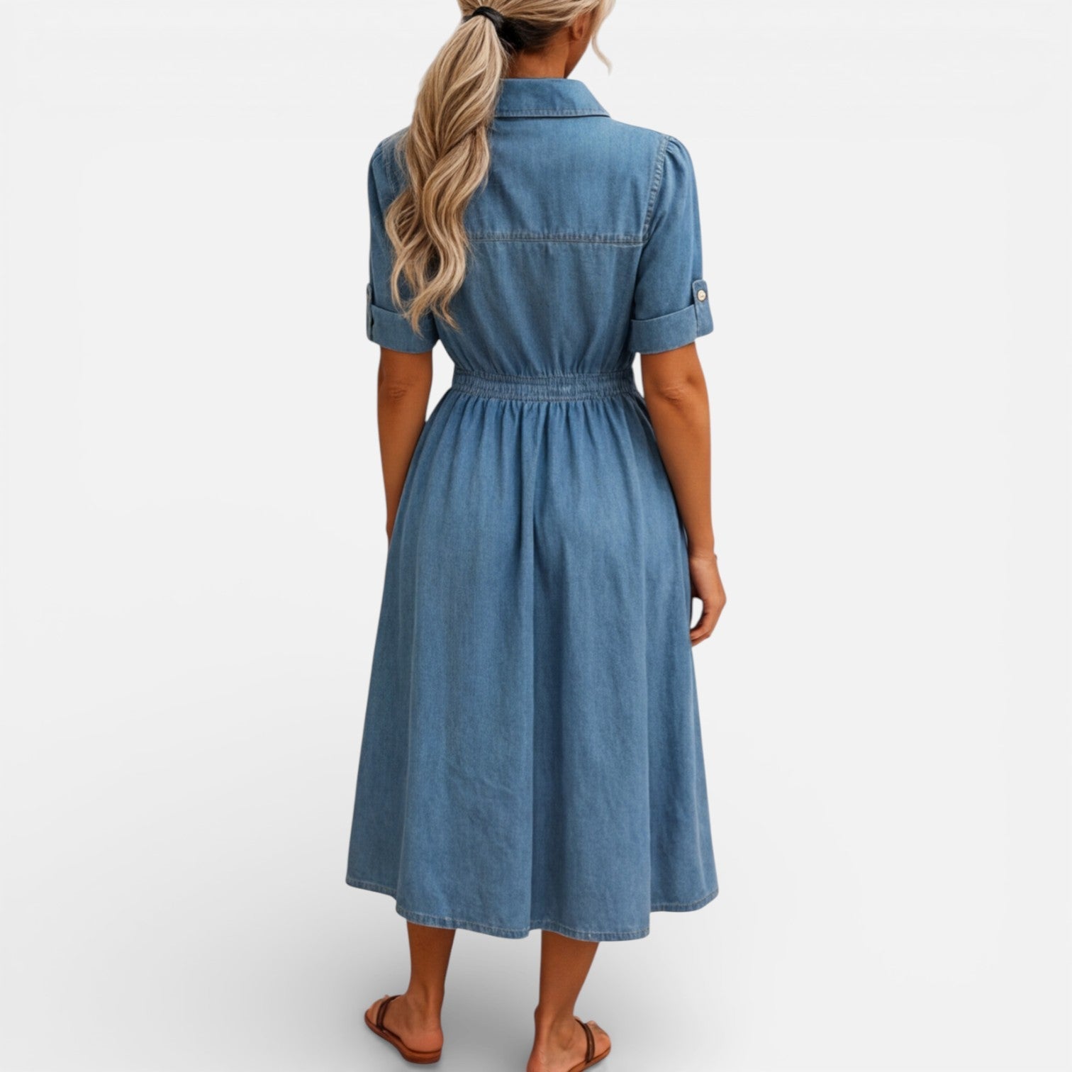 Denim Midi Shirt Dress for Women - Casual Button Front Comfort Wear
