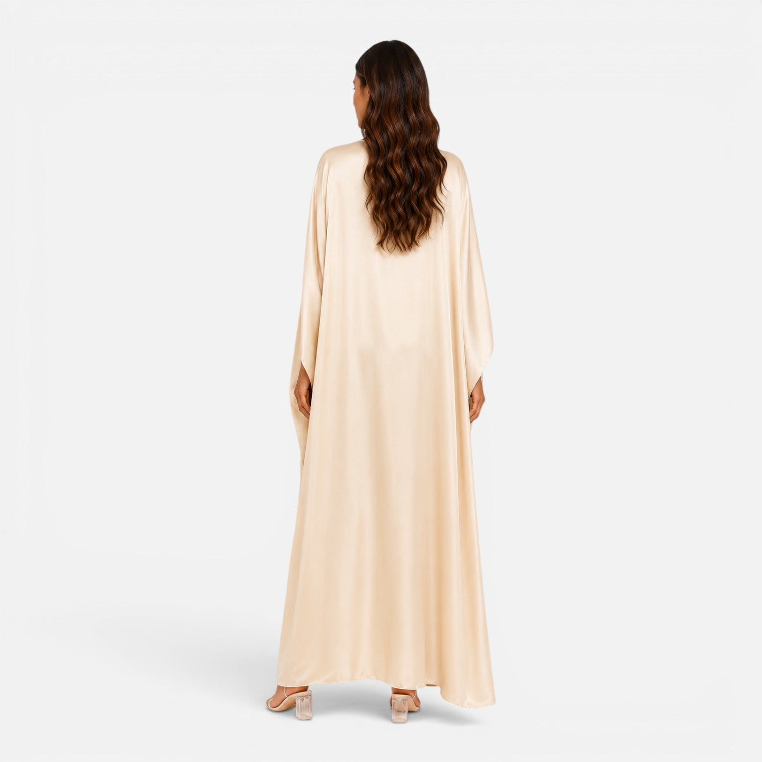 Draped Sleeve Maxi Dress for Women - Elegant Evening Wear, Soft Fabric