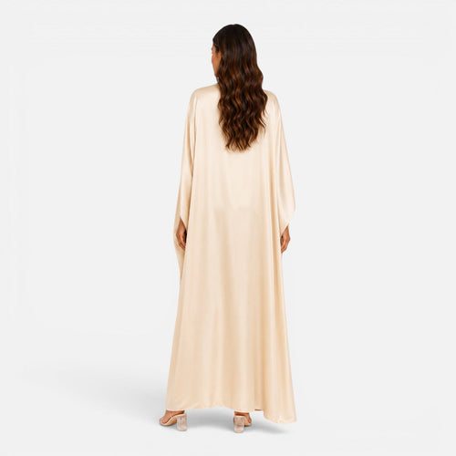 Draped Sleeve Maxi Dress for Women - Elegant Evening Wear, Soft Fabric