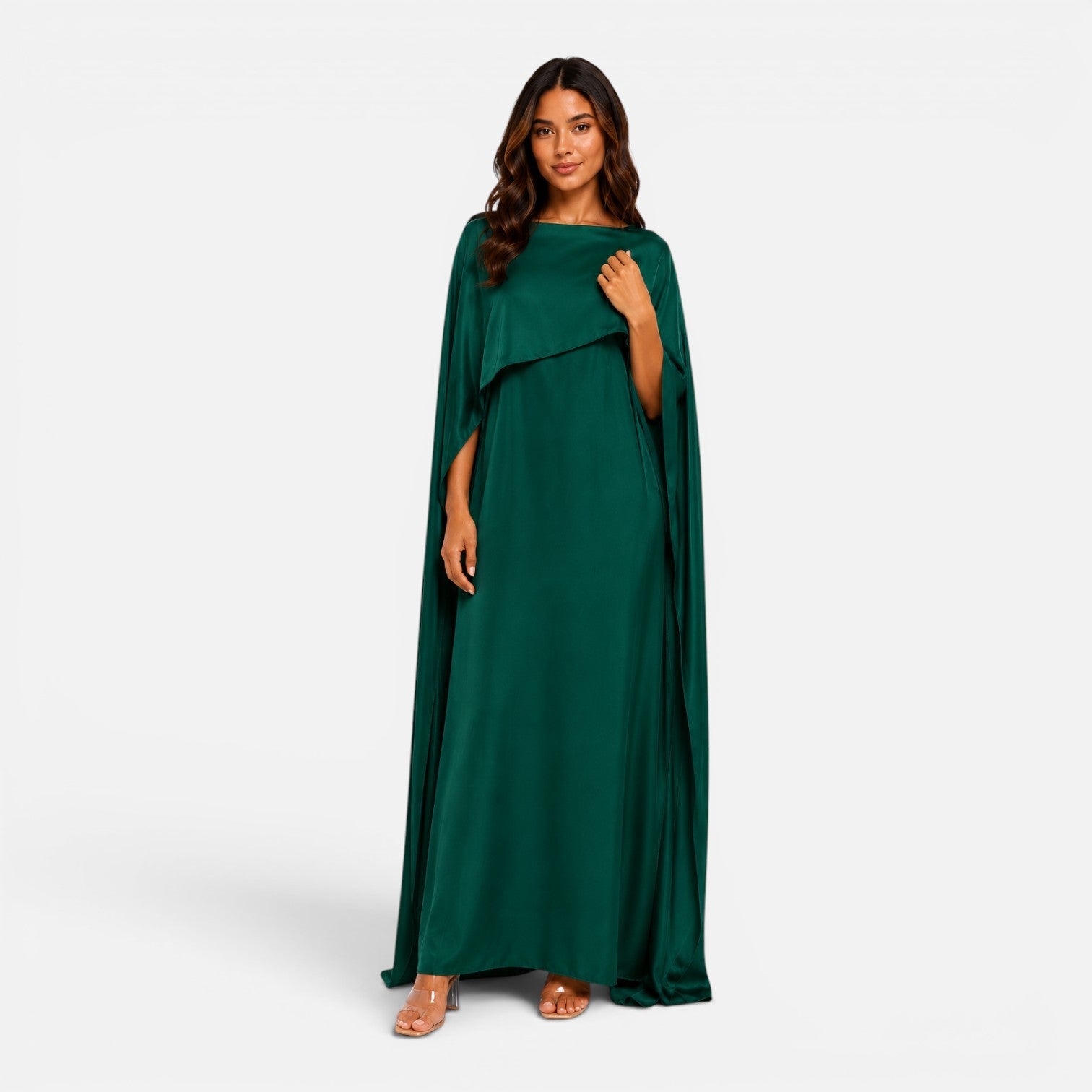 Draped Sleeve Maxi Dress for Women - Elegant Evening Wear, Soft Fabric
