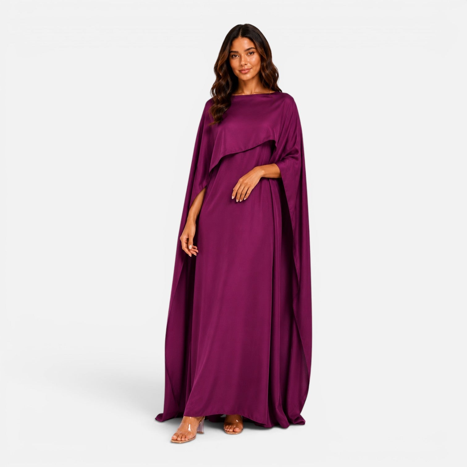 Draped Sleeve Maxi Dress for Women - Elegant Evening Wear, Soft Fabric