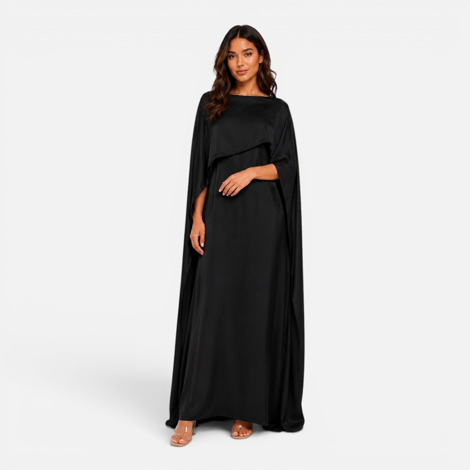 Draped Sleeve Maxi Dress for Women - Elegant Evening Wear, Soft Fabric