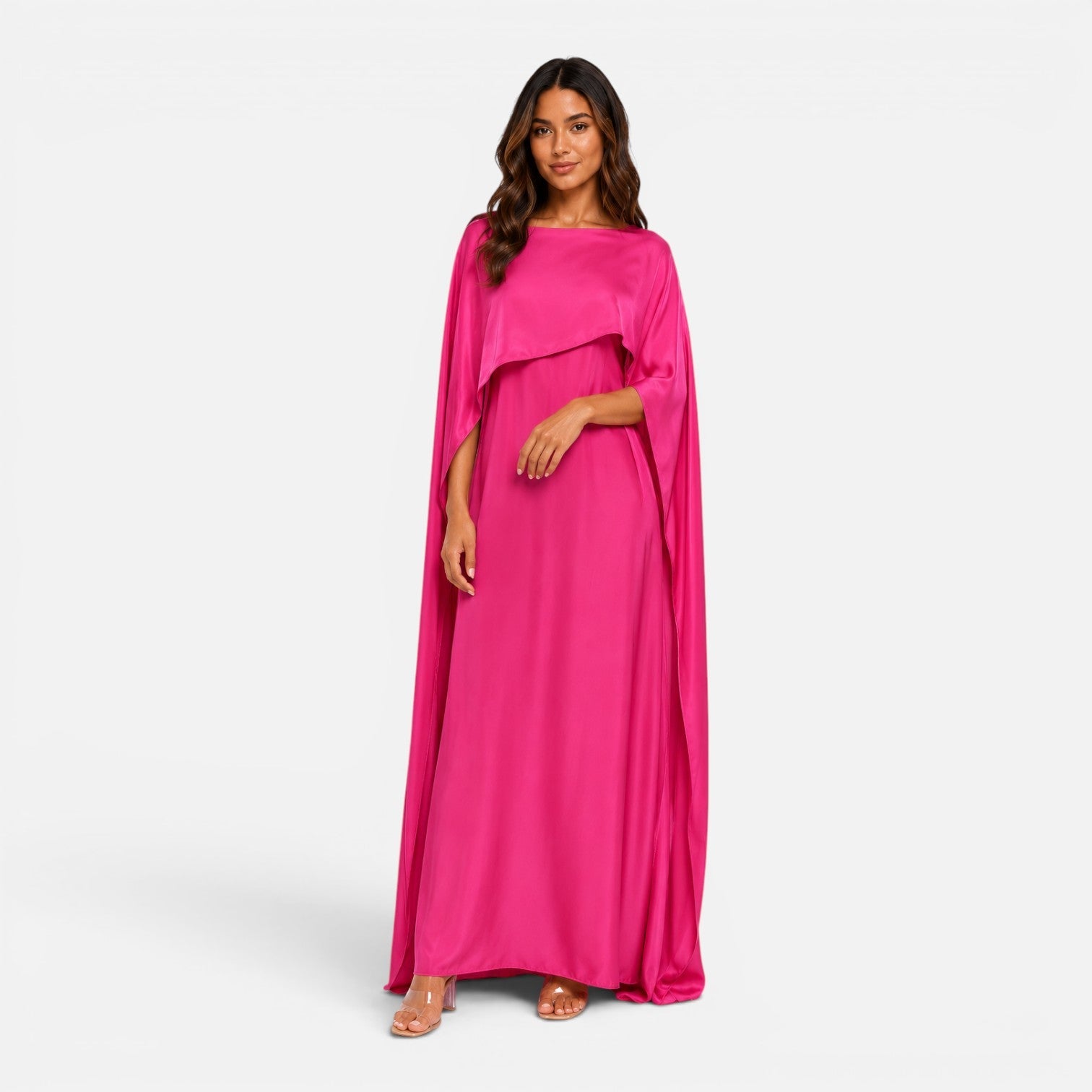 Draped Sleeve Maxi Dress for Women - Elegant Evening Wear, Soft Fabric