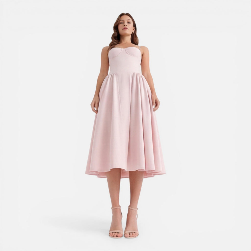 Elegant A-Line Midi Dress for Women | Wedding Guest Outfit in Soft Fabric