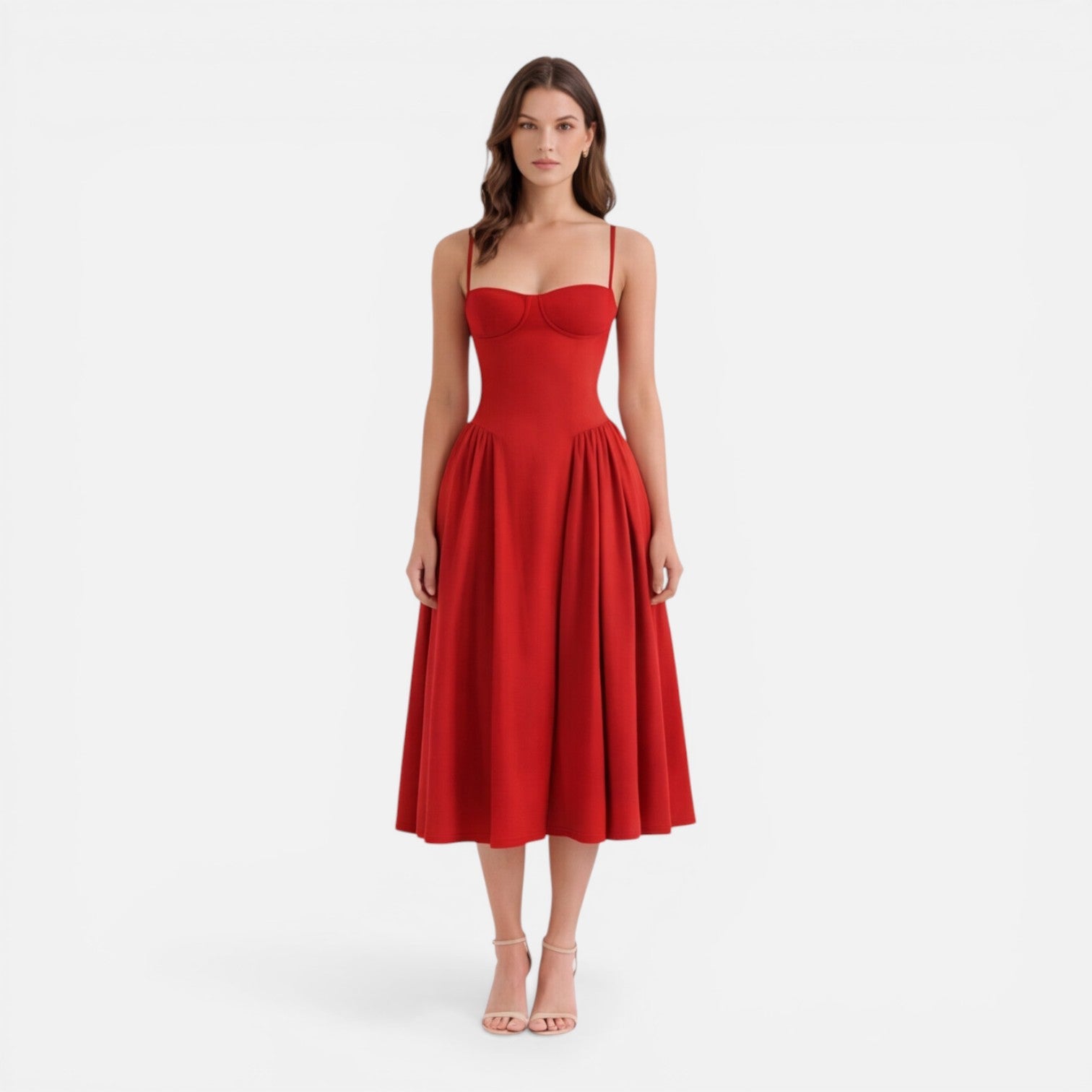 Elegant A-Line Midi Dress for Women | Wedding Guest Outfit in Soft Fabric