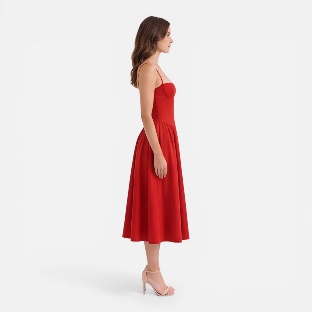 Elegant A-Line Midi Dress for Women | Wedding Guest Outfit in Soft Fabric