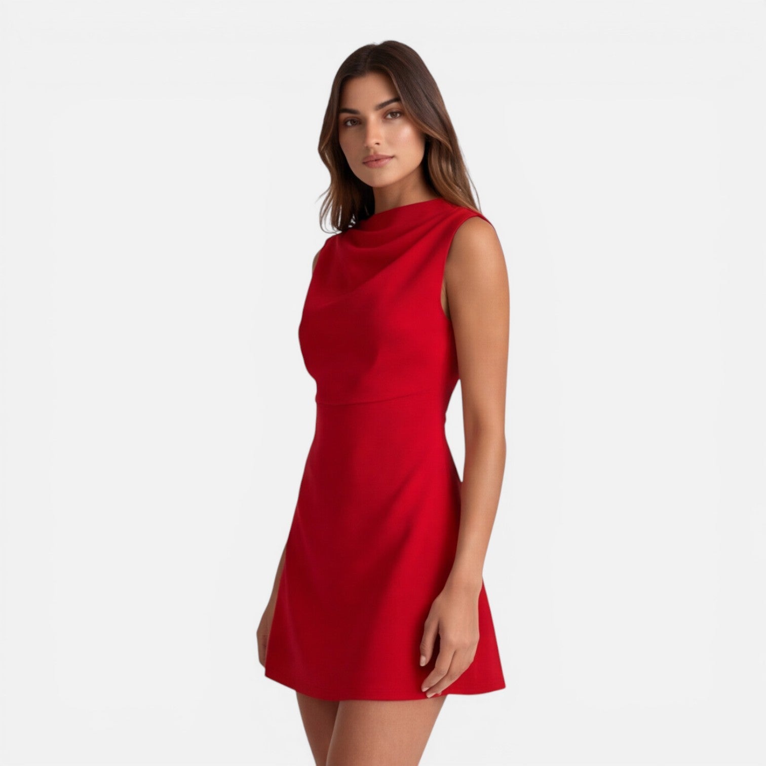 Elegant Sleeveless Mini Dress with Draped Neckline for Women