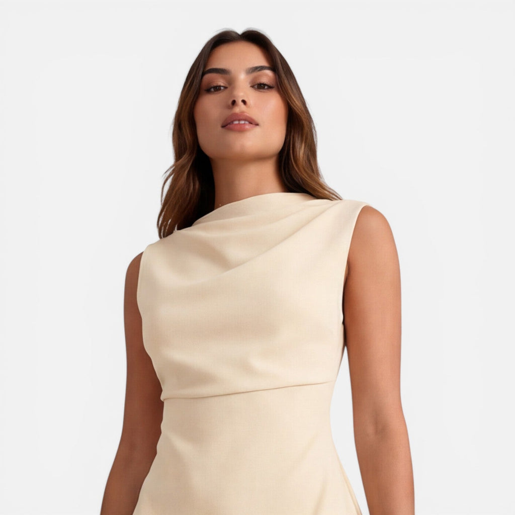 Elegant Sleeveless Mini Dress with Draped Neckline for Women