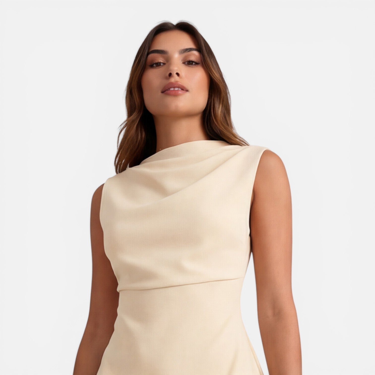 Elegant Sleeveless Mini Dress with Draped Neckline for Women