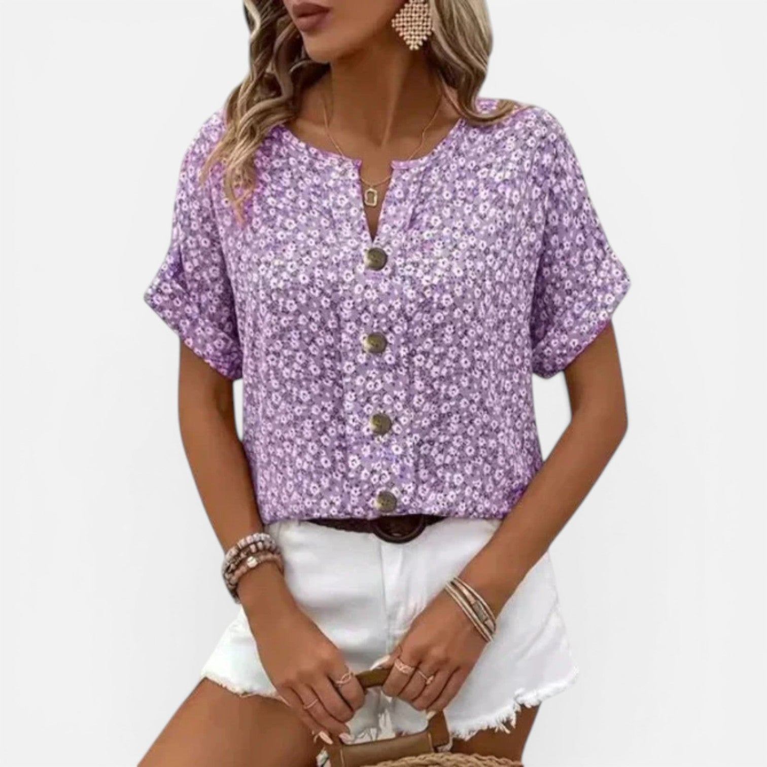Floral Cotton Blouse for Women | Lightweight Casual Button-Front Top
