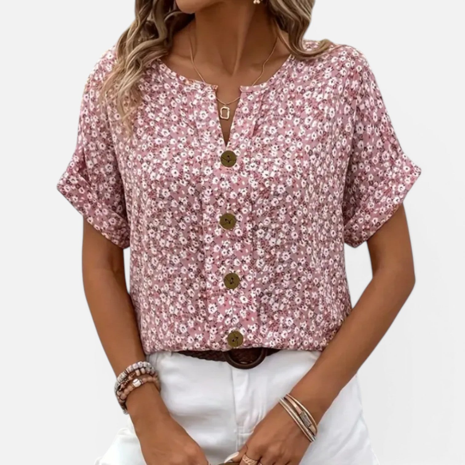 Floral Cotton Blouse for Women | Lightweight Casual Button-Front Top