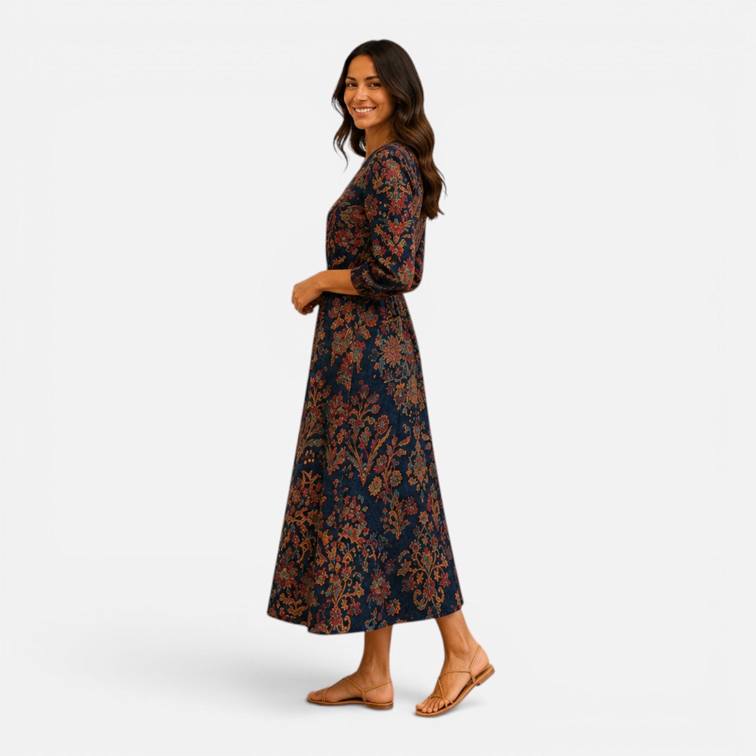 Floral Midi Dress for Women | Lightweight Fabric | Casual Summer Wear