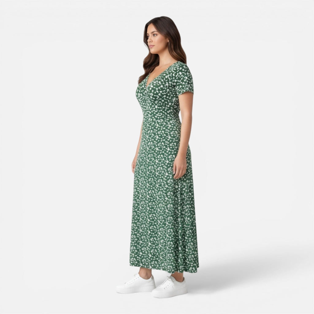 Floral V-Neck Midi Dress | Elegant Summer Style for Women’s Occasions