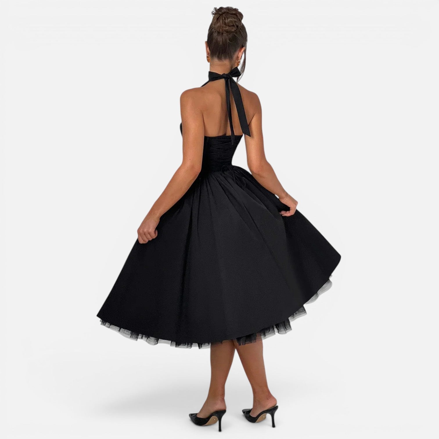 Halter Neck Backless Midi Corset Dress | Fit and Flare Party Dress