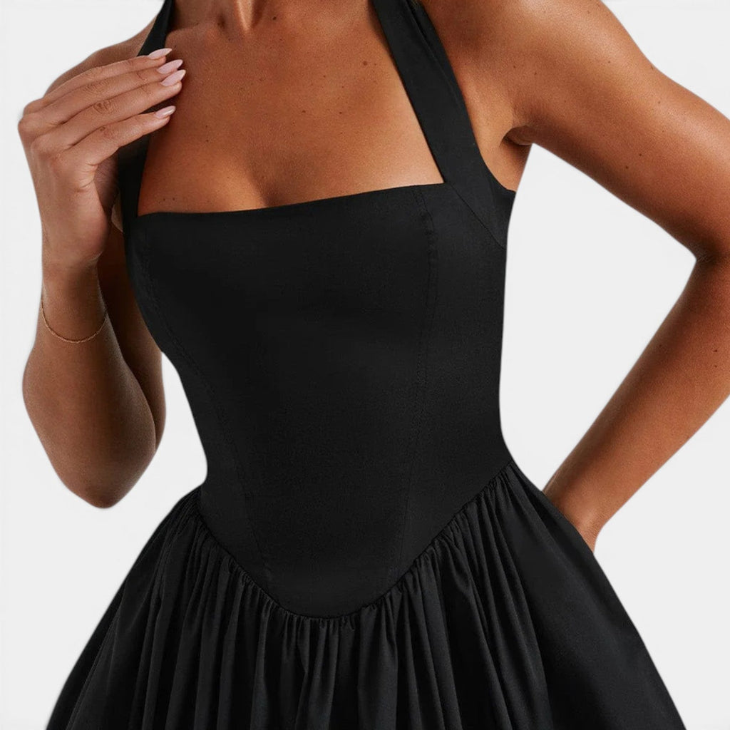Halter Neck Backless Midi Corset Dress | Fit and Flare Party Dress