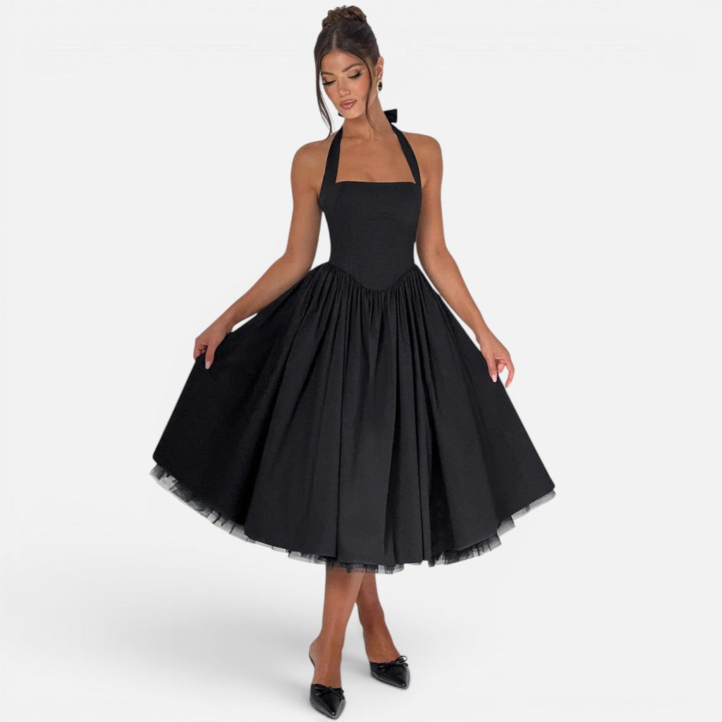 Halter Neck Backless Midi Corset Dress | Fit and Flare Party Dress