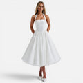 Halter Neck Backless Midi Corset Dress | Fit and Flare Party Dress