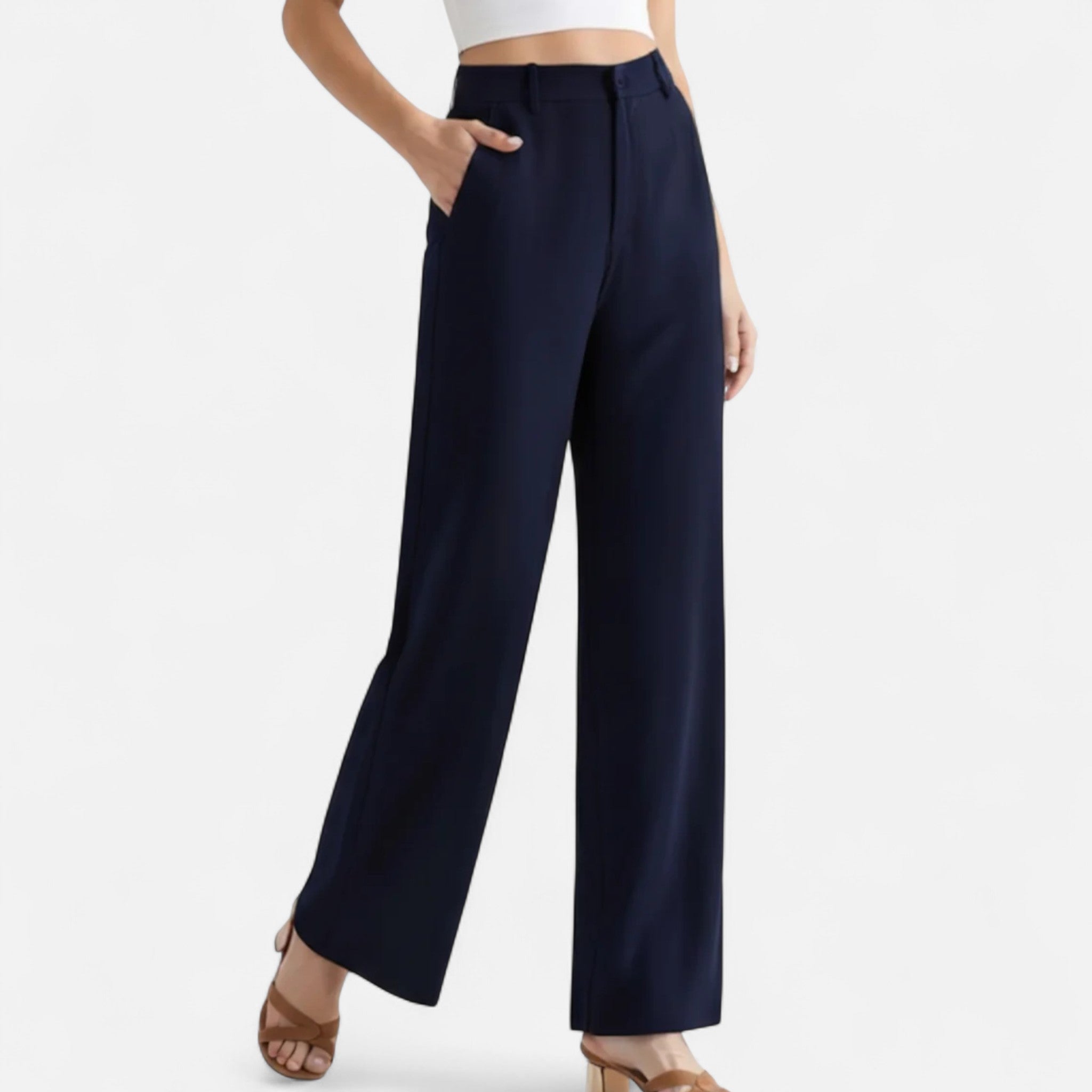 High Waist Wide Leg Trousers for Women - Tailored Classic Fit Pants