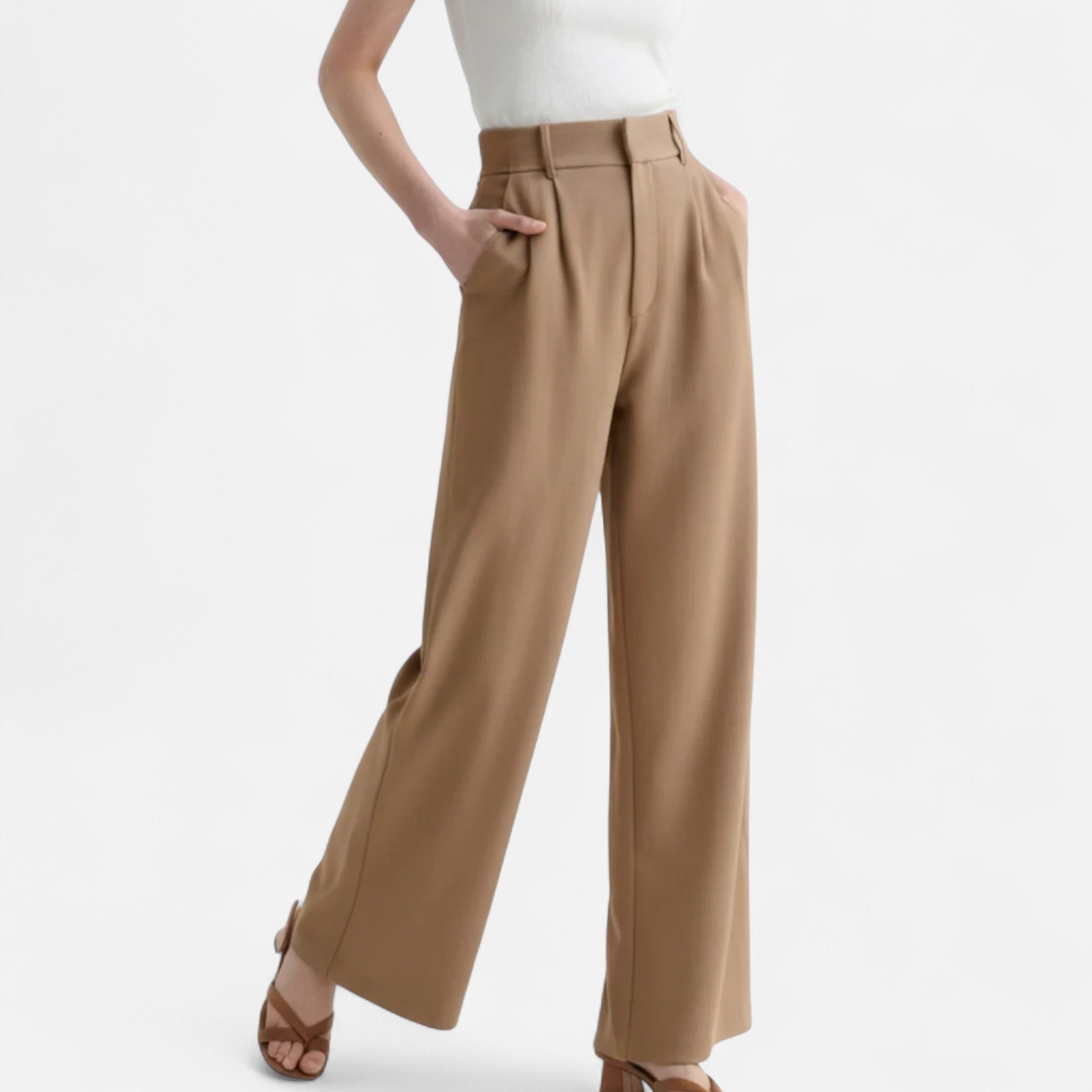 High Waist Wide Leg Trousers for Women - Tailored Classic Fit Pants