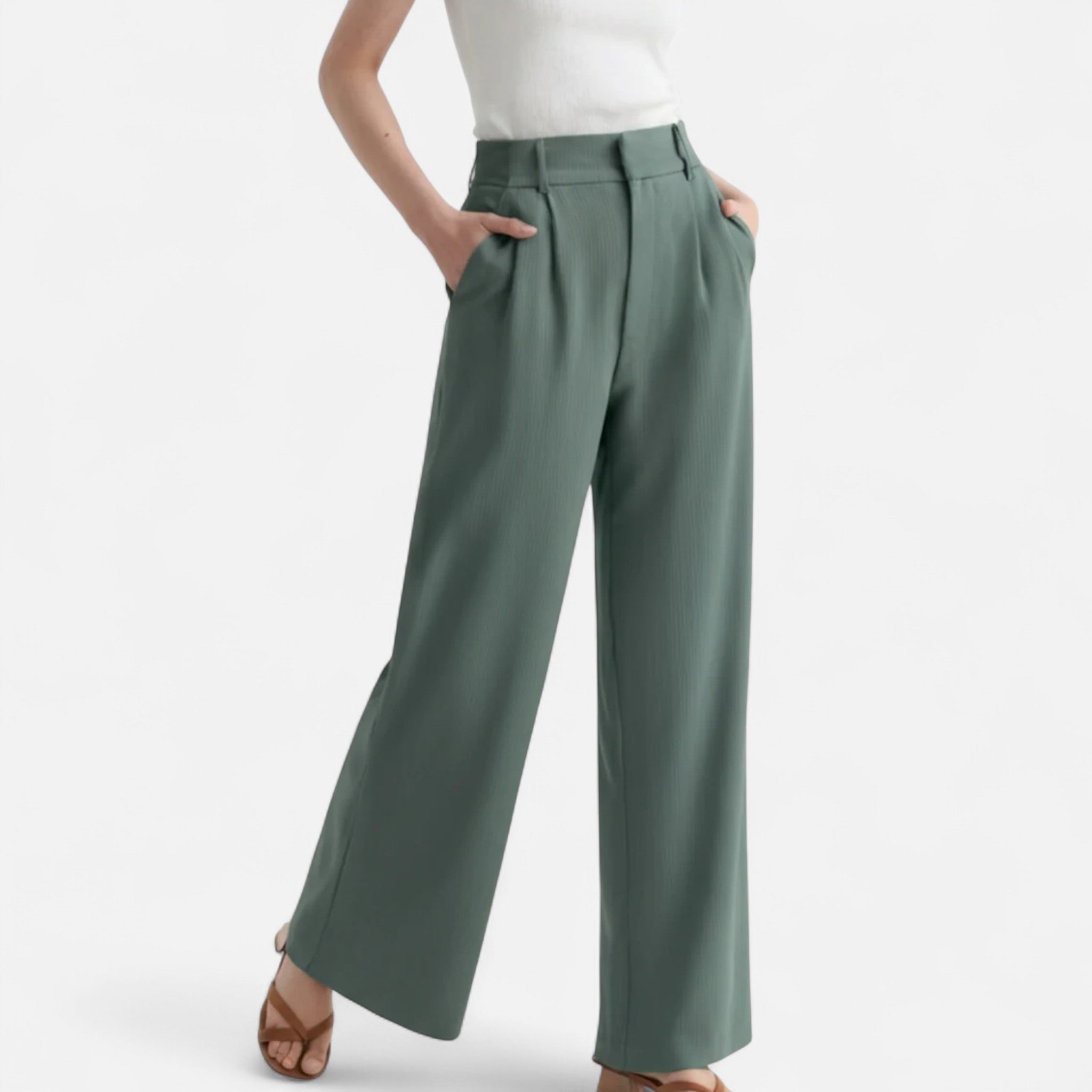 High Waist Wide Leg Trousers for Women - Tailored Classic Fit Pants