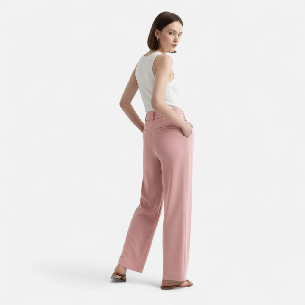 High Waist Wide Leg Trousers for Women - Tailored Classic Fit Pants
