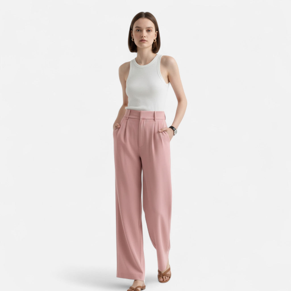 High Waist Wide Leg Trousers for Women - Tailored Classic Fit Pants