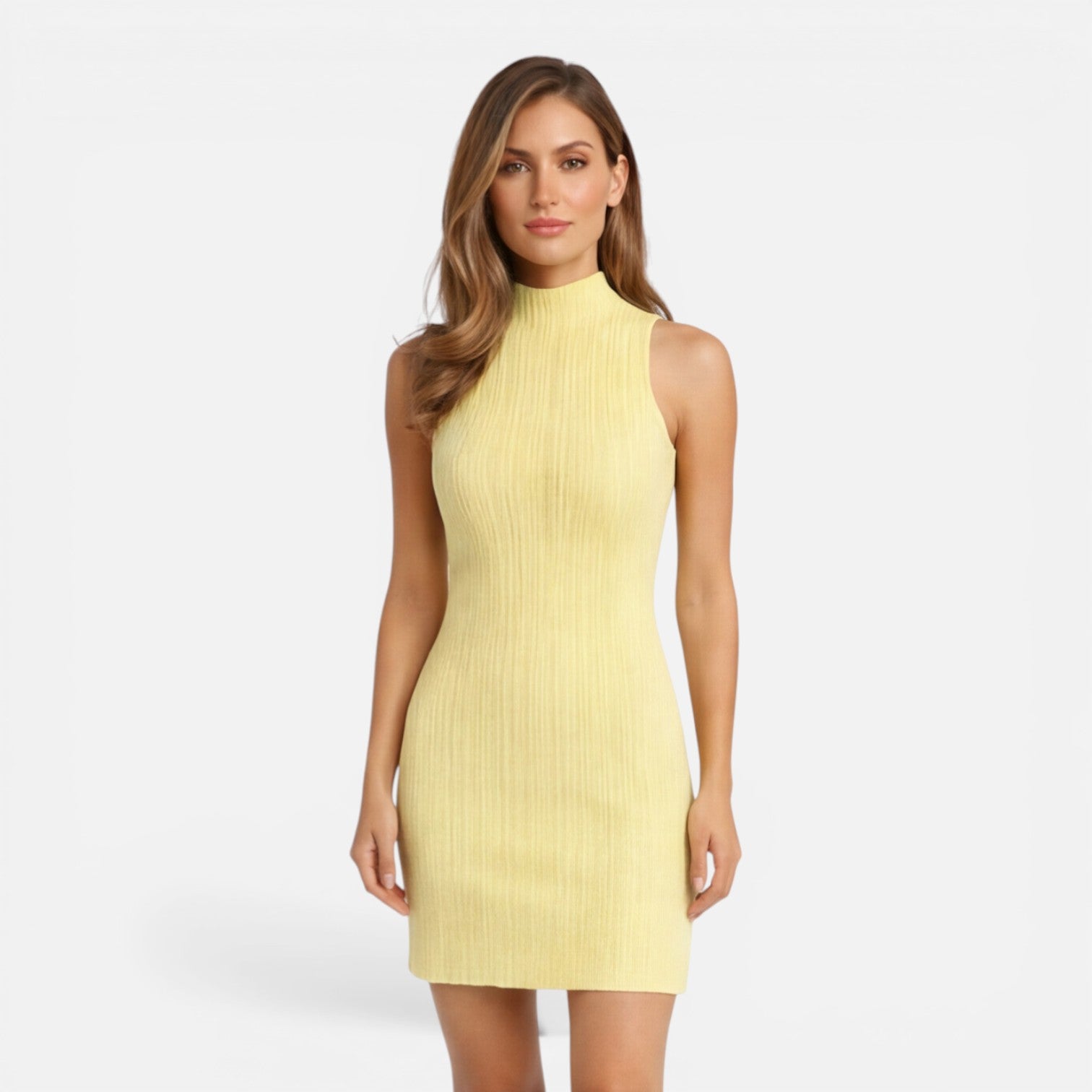 Knit Mini Dress for Women | Slim Fit Sleeveless Mock Neck Casual Wear