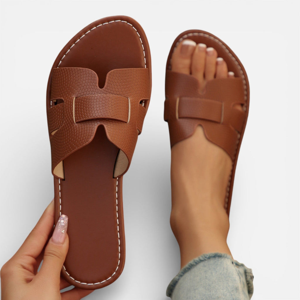 Leather Slide Sandals for Women | Cushioned Comfort | Open Toe Flat Design