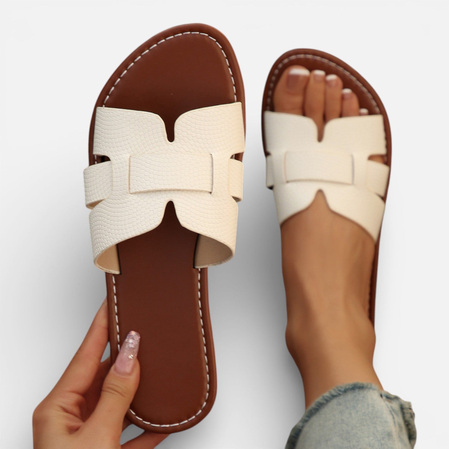 Leather Slide Sandals for Women | Cushioned Comfort | Open Toe Flat Design
