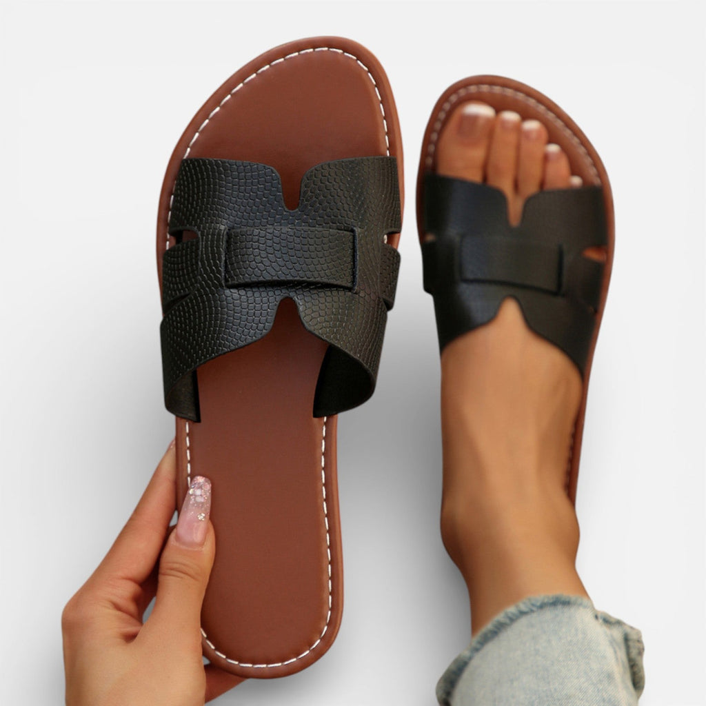 Leather Slide Sandals for Women | Cushioned Comfort | Open Toe Flat Design
