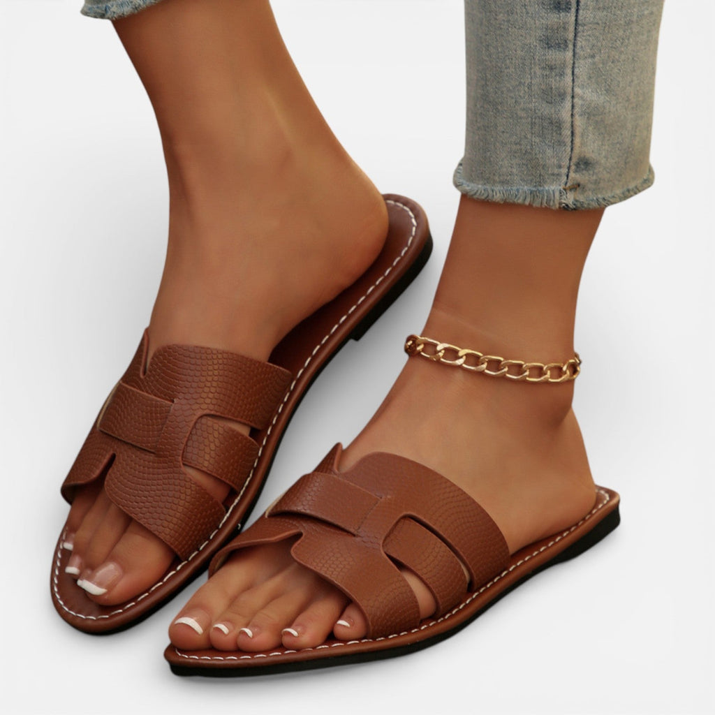 Leather Slide Sandals for Women | Cushioned Comfort | Open Toe Flat Design