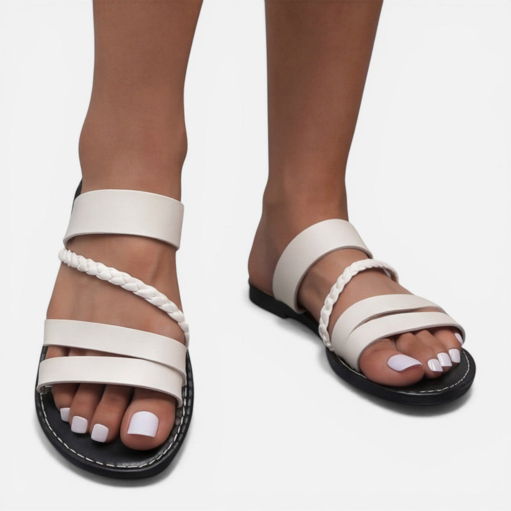 Leather Strap Flat Sandals for Women - Comfortable Summer Slides